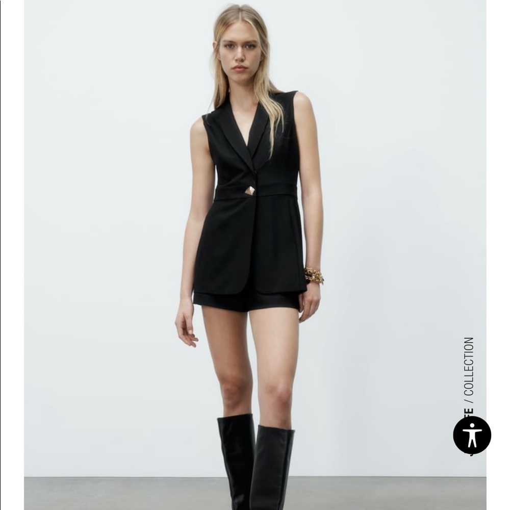 Zara Sleeveless Golden Button Jumpsuit Blazer